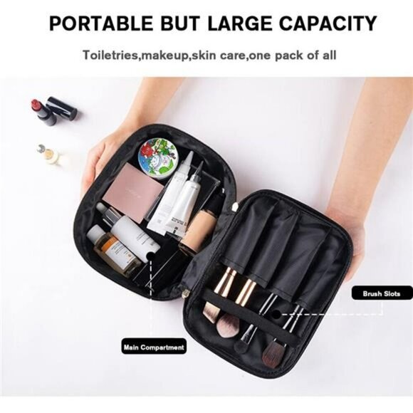 Leopard Makeup Bag Double Layer Travel Toiletry Organizer Cosmetic Case Women - Picture 5 of 7